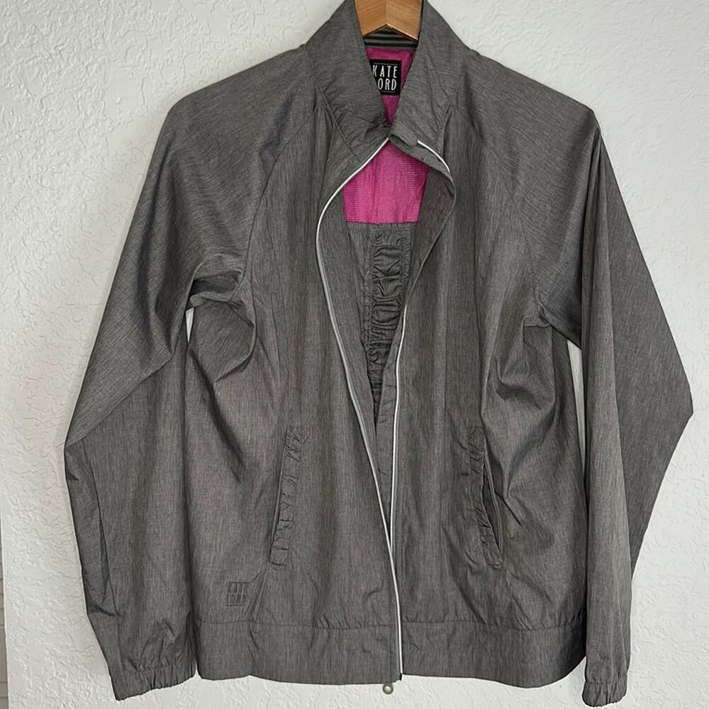 Kate Lord Grey Windbreaker Jacket Full Zip Pockets Golf Outdoor Vacation